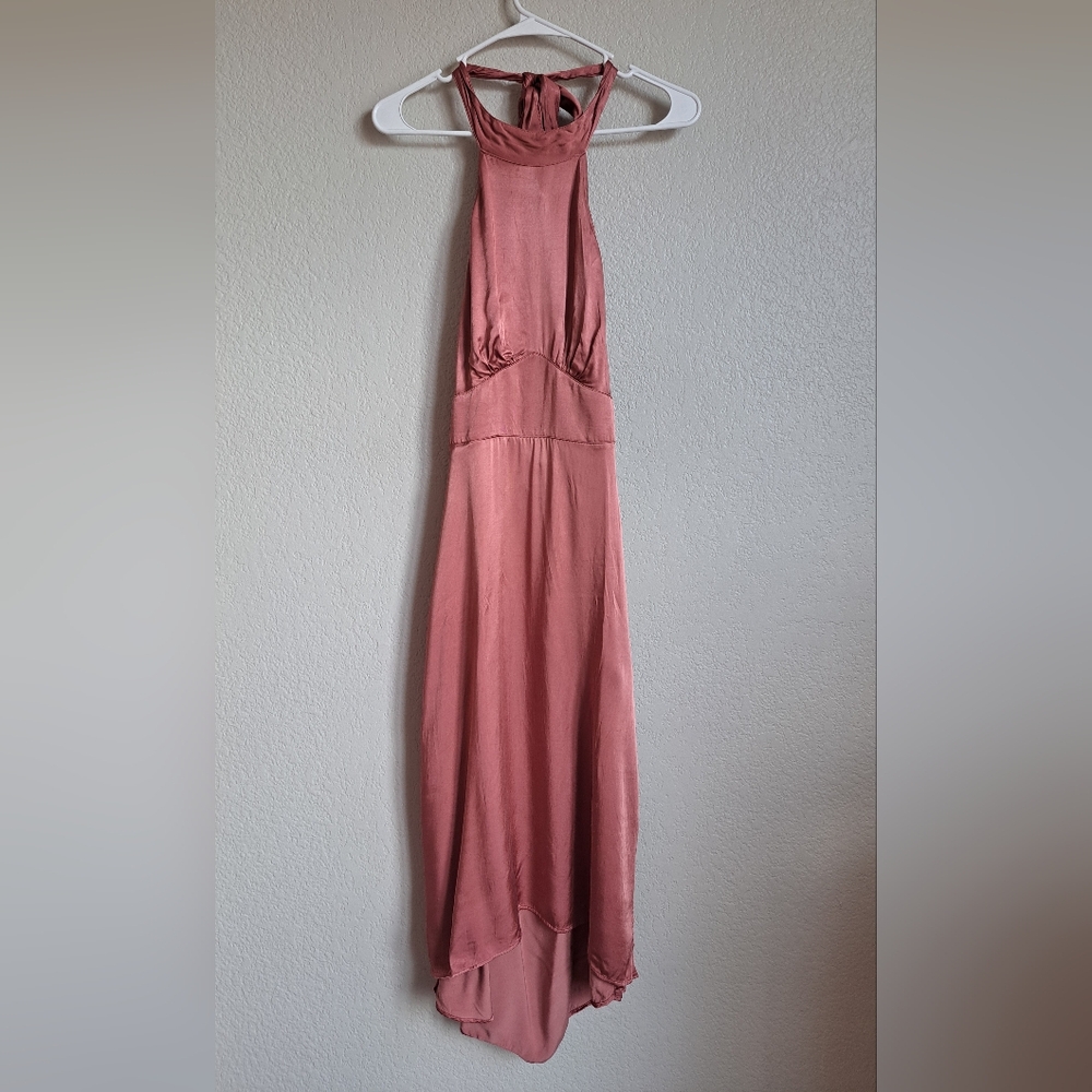 Abercrombie & Fitch Pink Satin Halter Neck Backless Midi Dress Size Small Petite